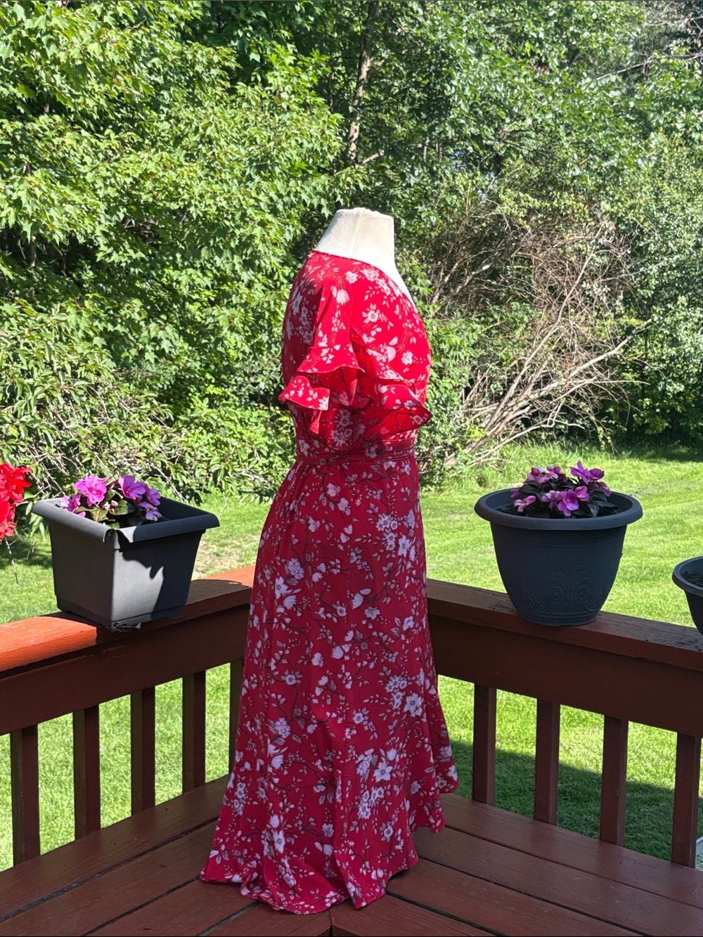 NWOT Max Studio Red, Cream, Pink & Brown wrap dress. Absolutely no flaws. - Picture 4 of 10
